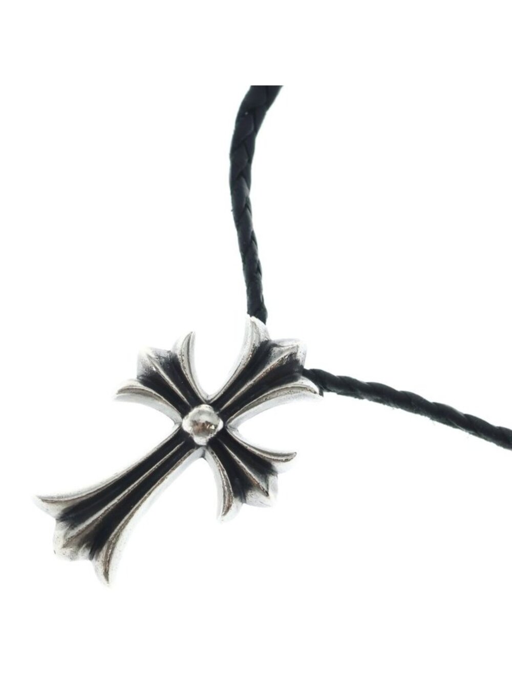 Chrome Hearts CH CL Small CH Cross Crimp Leather Braid Necklace Silver Black
